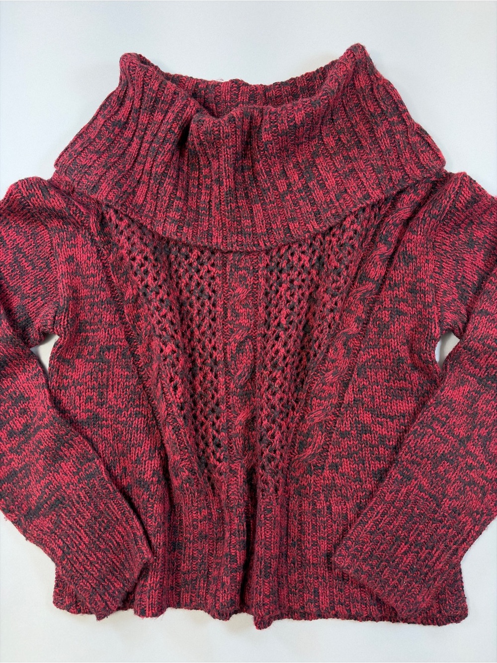 Nine West Vintage America Bridget Sweater Burgundy Black Cable Knit Cowl Neck PS